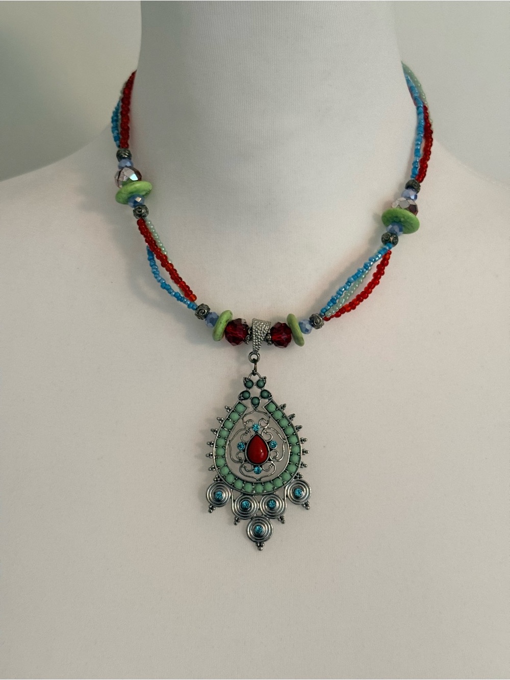 Bohemian Multicolor Teardrop Pendant Necklace - Unbranded